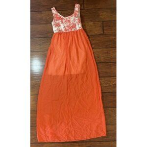 Coral White Floral Sleeveless Women's Size Large Dress Romantic Boho Cottagecore